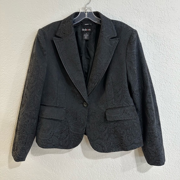Style & Co Paisley Pattern Cropped Blazer Jacket Black Size 14 - Picture 7 of 16